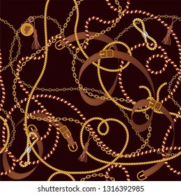Luxury seamless pattern with  jewelry chain and  belts for fabric design.