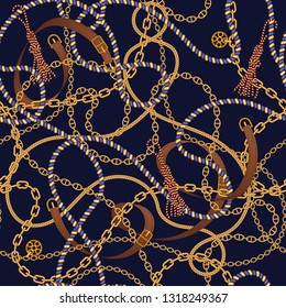 Luxury seamless pattern with  jewelry chain and  belts for fabric design.