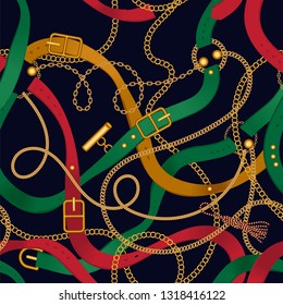 Luxury seamless pattern with  jewelry chain and  belts for fabric design.