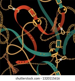 Luxury seamless pattern with  jewelry chain and  belts for fabric design.