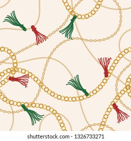 Luxury seamless pattern with  jewelry chain and  belts for fabric design.
