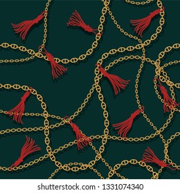 Luxury seamless pattern with  jewelry chain and  belts for fabric design.