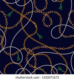 Luxury seamless pattern with  jewelry chain and  belts for fabric design.