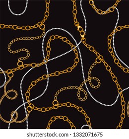 Luxury seamless pattern with  jewelry chain and  belts for fabric design.
