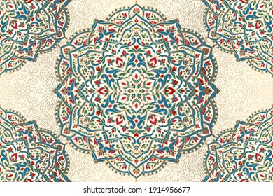 Luxury seamless pattern with mandala ornament. Traditional Arabic, Indian motifs. Great for fabric and textile, wallpaper, packaging or any desired idea.