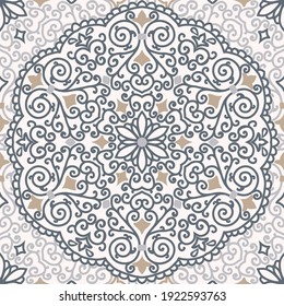 Luxury seamless pattern with mandala ornament. Vintage decorative element. Hand drawn pattern in turkish style. Islam, Arabic, Indian, ottoman motif. Vector illustration.	