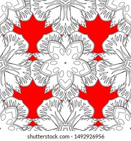 Luxury seamless pattern with motley stars. Vector seamless background. Star pattern in red, white and black colors with vintage ornament. Multicolored decorations.