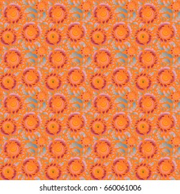 Luxury seamless pattern with motley stars. Star pattern in orange and pink colors with vintage ornament.