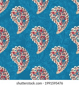 Luxury seamless pattern on a blue background. Vector ornament template. Traditional Turkish, Indian motifs. Great for fabric and textile, wallpaper, packaging or any desired idea.