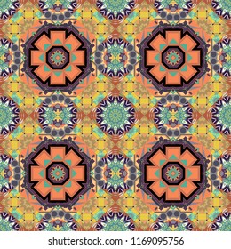 Luxury seamless pattern ornament in Eastern style. Abstract floral illustration in orange, brown and yellow colors. Element, arabesque for design template.