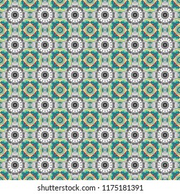 Luxury seamless pattern ornament in Eastern style. Abstract floral illustration in white, blue and gray colors. Vector element, arabesque for design template.