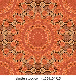 Luxury seamless pattern ornament in Eastern style. Vector element, arabesque for design template. Abstract floral illustration in orange, brown and beige colors.