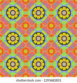 Luxury seamless pattern ornament in Eastern style. Vector element, arabesque for design template. Abstract floral illustration in pink, green and blue colors.