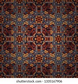Luxury seamless pattern ornament in Eastern style. Vector element, arabesque for design template. Abstract floral illustration in orange, brown and gray colors.