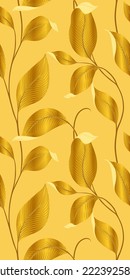 Luxury seamless pattern with striped leaves. Elegant floral background in minimalistic linear style. Vector illustration.