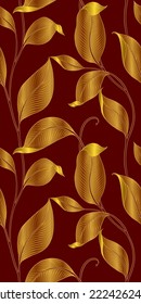 Luxury seamless pattern with striped leaves. Elegant floral background in minimalistic linear style. Vector illustration.