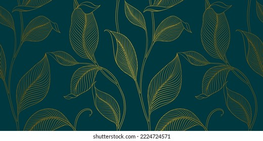 Lujo sin fisuras con hojas a rayas. Elegante fondo floral de estilo lineal minimalista. Elemento de diseño de arte de línea de moda. Ilustración vectorial.