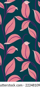 Luxuriöses, nahtloses Muster mit gestreiften Blättern. Eleganter floraler Hintergrund im minimalistischen linearen Stil. Vektorgrafik.