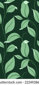 Luxury seamless pattern with striped leaves. Elegant floral background in minimalistic linear style. Vector illustration.