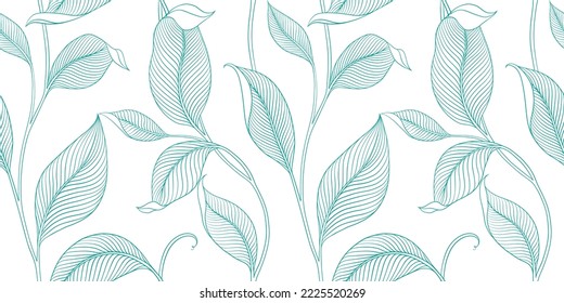 Lujo sin fisuras con hojas a rayas. Elegante fondo floral de estilo lineal minimalista. Elemento de diseño de arte de línea de moda. Ilustración vectorial.