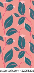 Luxury seamless pattern with striped leaves. Elegant floral background in minimalistic linear style. Vector illustration.