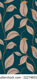 Luxury seamless pattern with striped leaves. Elegant floral background in minimalistic linear style. Vector illustration.