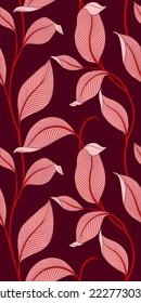 Luxury seamless pattern with striped leaves. Elegant floral background in minimalistic linear style. Vector illustration.