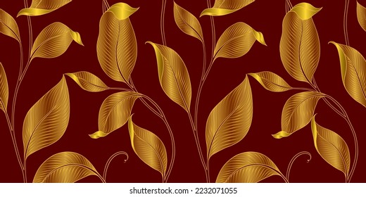 Lujo sin fisuras con hojas a rayas. Elegante fondo floral de estilo lineal minimalista. Elemento de diseño de arte de línea de moda. Ilustración vectorial.