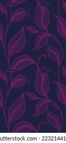 Luxury seamless pattern with striped leaves. Elegant floral background in minimalistic linear style. Trendy line art design element. Vector illustration.