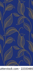 Lujo sin fisuras con hojas a rayas. Elegante fondo floral de estilo lineal minimalista. Elemento de diseño de arte de línea de moda. Ilustración vectorial.