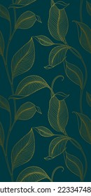 Luxury seamless pattern with striped leaves. Elegant floral background in minimalistic linear style. Trendy line art design element. Vector illustration.