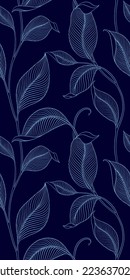 Luxury seamless pattern with striped leaves. Elegant floral background in minimalistic linear style. Trendy line art design element. Vector illustration.