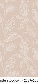 Luxury seamless pattern with striped leaves. Elegant floral background in minimalistic linear style. Trendy line art design element. Vector illustration.