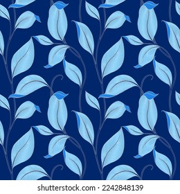 Luxuriöses, nahtloses Muster mit gestreiften Blättern. Eleganter floraler Hintergrund. Trendy Line Art Design Element. Vektorgrafik.