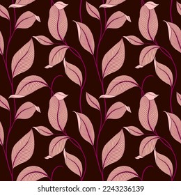 Luxury seamless pattern with striped leaves. Elegant floral background. Trendy line art design element. Vector illustration.