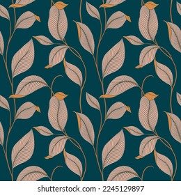 Lujo sin fisuras con hojas a rayas. Elegante fondo floral. Elemento de diseño de arte de línea de moda. Ilustración vectorial.