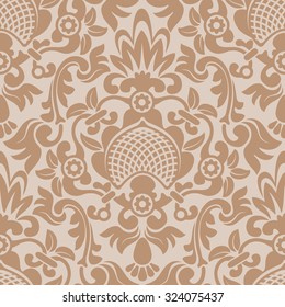 Luxury seamless pattern in trendy damask style. Rich ornamentation with floral elements. Vector illustration.