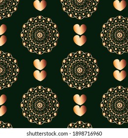 Luxury seamless pattern vector wallpaper illustration gold texture mandala and hearts