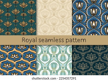 Luxuriöse Kollektion nahtloser Muster. Vintage-Design-Elemente. Elegantes Ornament Stylischer Damast-Vektorgrafik