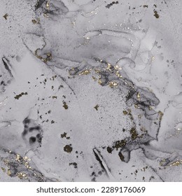 Luxus Nahtlose Wiederholung. Lavendel Aquarell Aquarell Goldmauer - Nahtloses Muster. blauer, nahtloser Hintergrund. Blaues Wasser Farbe Wiederholung. Gold Art Floor. Marmor Alkohol Tinte. Die Farbe des hellen Marmor-Wassers.
