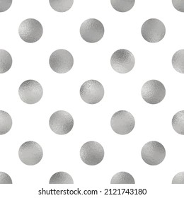 Luxury seamless silver polka dot pattern with shiny foil texture vector illustration. 