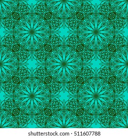 Luxury seamless vector background, boho-chic texture with wreaths, Christmas festive backdrop, colorful openwork pattern for cards, wrapping paper, advertisement, page fill, book covers etc.