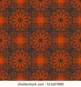 Luxury seamless vector background, boho-chic texture with wreaths, Christmas festive backdrop, colorful openwork pattern for cards, wrapping paper, advertisement, page fill, book covers etc.