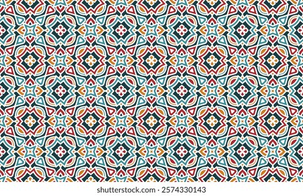 luxury seamless vector colorful pattern. Arabic Islamic floral or linear flower tile pattern for Wedding invitation card. Tribal ethnic lattice background banner. Multicolor texture