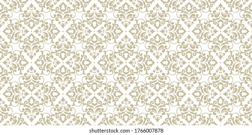 Luxury seamless vector pattern in damask style. Rich gold minimalistic ornamental texture. Vintage retro background
