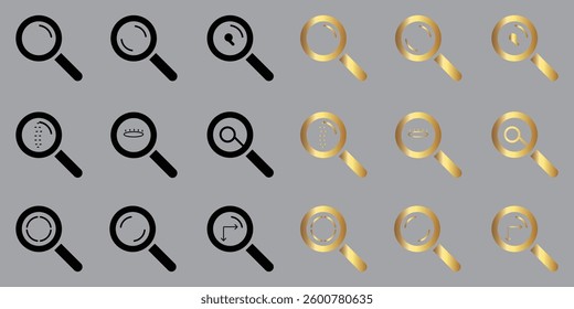 Luxury Search Analysis Icons Black Gold Magnifying Glass Symbols
