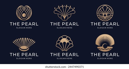 luxury of seashells minimalist logo collection with golden color branding inspiration on dark background.