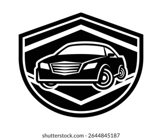 Luxury Sedan Logo in Shield