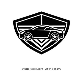 Logotipo de lujo del sedán en escudo
