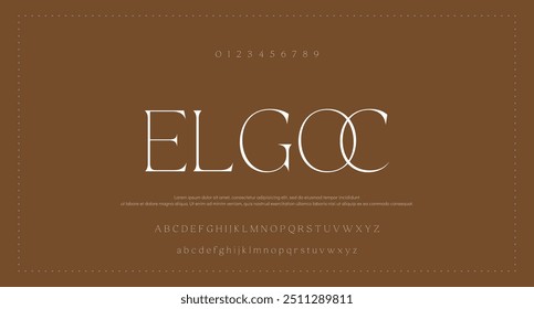 Luxuriöse Serifenschrift im modernen Stil. Elegantes Hochzeitsalphabet Buchstaben Schriftart und Nummer. Typografie Luxus klassische Schrift serif Schriftarten dekorative Vintage Retro-Logo